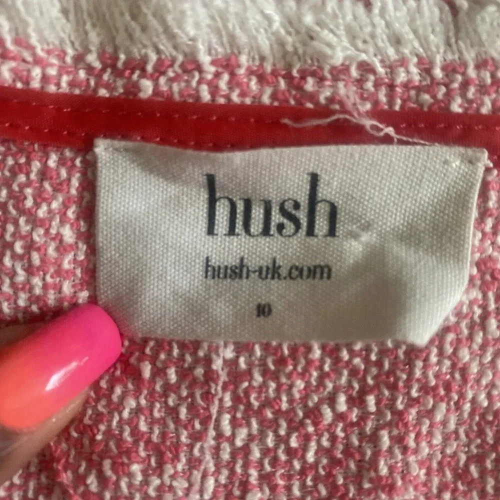 Hush Top 10 Pink Melange Textured Cotton Blend Raw Edge Frayed Boxy Boho - Picture 10 of 11